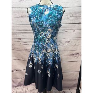 Danny and Nicole‎ Womens Dress Size 6 Floral Blue Sleeveless Fit Flare Zipper